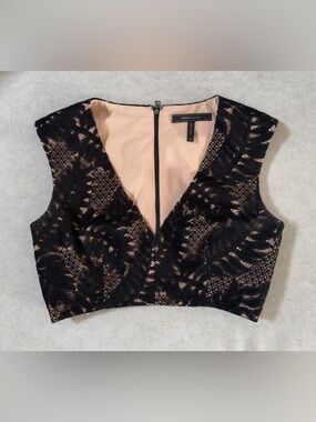 BCBGMaxAzria Black Lace Crop Top with Nude Lining | Size Small / 6